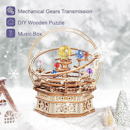 RoWood Music Box 3D Puzzles for Adults, DIY Wooden Mechanical Building Model Kits, Gift for Adult on Birthday/Christmas - Starry Night