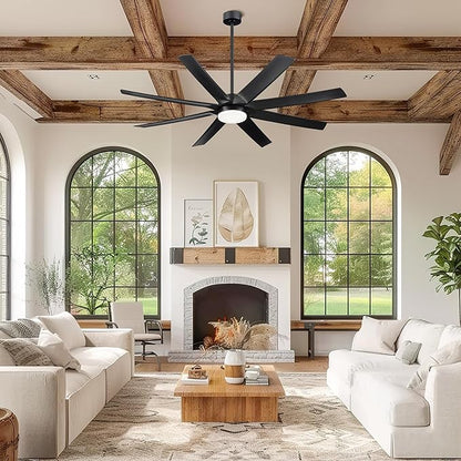 70 Inch Ceiling Fans with Lights, Smart Ceiling Fan with Voice Control, 8 ABS Blades, Reversible DC Motor, 3CCT Dimmable Black Ceiling Fan for Patio, CF01-BK
