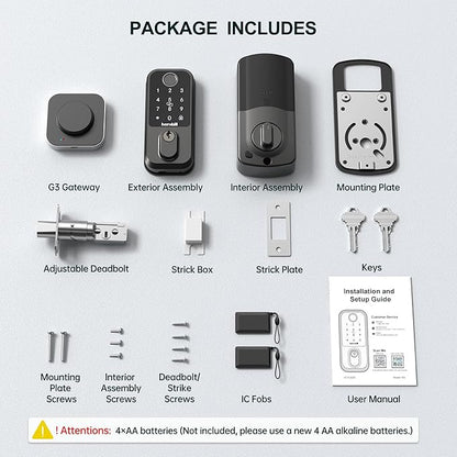 Keyless Entry Wi-Fi Smart Lock: Hornbill Fingerprint Lock for Exterior Doors, Biometric Smart Deadbolt Locks for Front Door, Keypad Deadbolt with Auto-Lock for Rentals Home, Matte Black