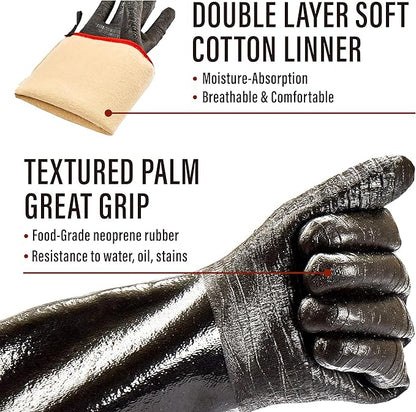 RAPICCA 932°F Heat Resistant BBQ Grill Gloves: Oil Resistant Waterproof for Smoking Grilling Cooking Barbecue Deep Frying Turkey Rotisserie Handling Hot Greasy Meat | Great Stocking Stuffers for Men