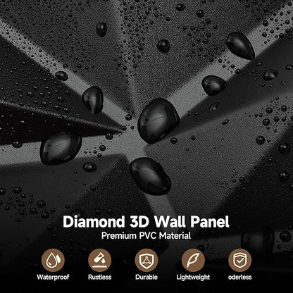 INMOZATA 3D Wall Panels for Interior Wall Decor, 33 Pack 12 x 12 Inch Decorative Wall Panels Diamond 3D Textured Accent Panel for TV, Gaming Living Room, Bedroom Background(Black)