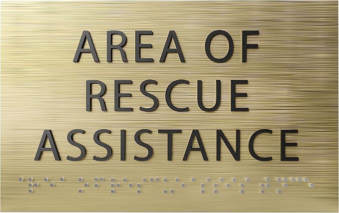 Area of Rescue Assistance Sign - ADA compliant sign. 6"x4" sign made from durable plastic with raised lettering and Braille. Designed to meet ADA (Americans with Disabilities Act) regulations.