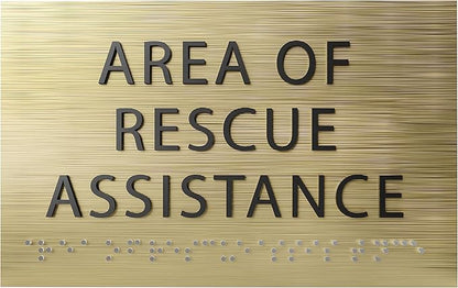 Area of Rescue Assistance Sign - ADA compliant sign. 6"x4" sign made from durable plastic with raised lettering and Braille. Designed to meet ADA (Americans with Disabilities Act) regulations.