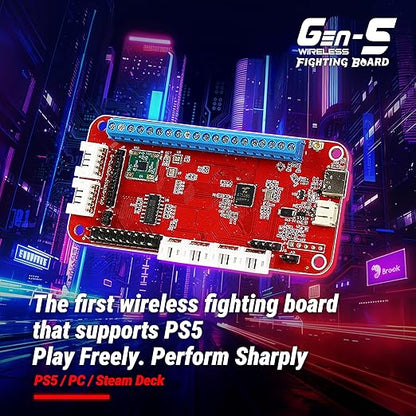 Brook Gaming Gen5W Fighting Board – Wireless Compatible Controller Board for P5, PC & Steam Deck | Ultra-Low Latency | Turbo, Macro & RGB Customization (Exclusive Version) (Gen5W)