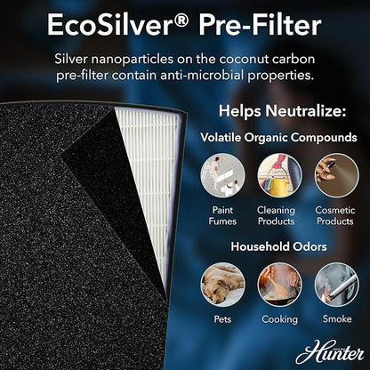 Hunter HP800 Air Purifiers for Home Large Room and Bedroom. True HEPA Air Purifier for Pets, Odors, Allergens, Smoke, Dust, VOC's. Value Bundle w/Extra Filter. Cleans 2585 Ft² per hour. Black