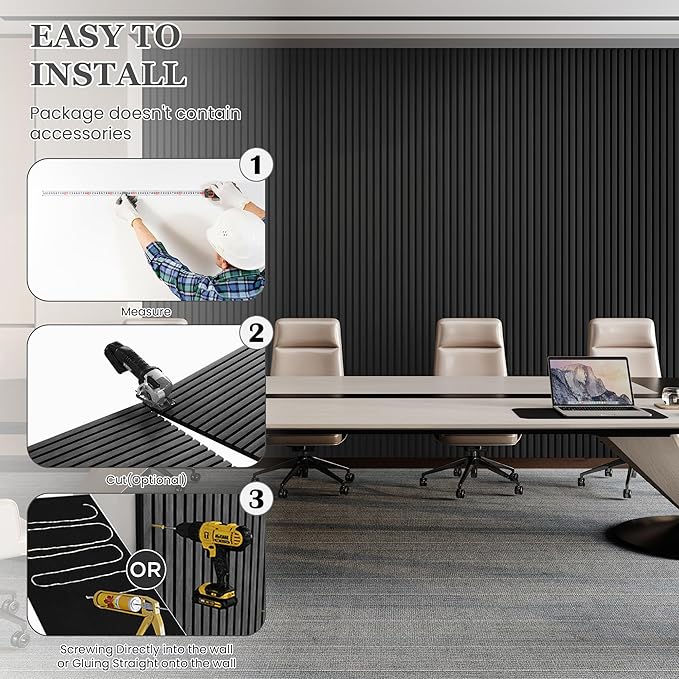 Wood Salt Acoustic Wall Panels, 2 Piece 94" x 23.6" x 0.8" Soundproof Wooden Wall Panels, 3D Fluted Sound Absorbing Panel, Dark Gray