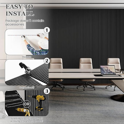 Wood Salt Acoustic Wall Panels, 2 Piece 94" x 23.6" x 0.8" Soundproof Wooden Wall Panels, 3D Fluted Sound Absorbing Panel, Dark Gray