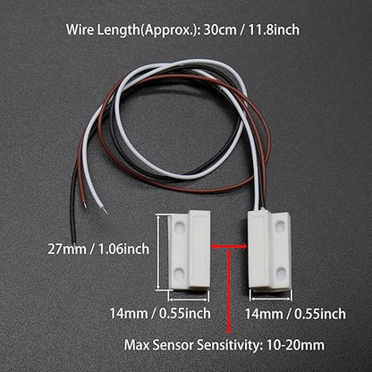 Magnetic Reed Switch NC NO COM Surface Mount Wired Door Window Contact Sensor with Adhesive Paper for Home Security and Burglar Alarm Systems MC-38 5pcs