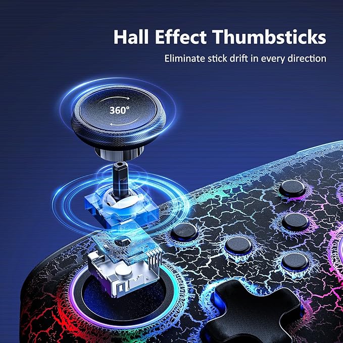 NexiGo Hall Effect Wireless Controller (No Deadzone) for Switch 2 and Switch, Controllers for Nintendo Switch, Bluetooth Switch Controller, Turbo and LED Light (Lightstorm)