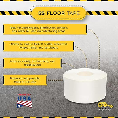 Mighty Line UltraLine Solid Floor Marking Tape for Safety, Caution, Warning, Heavy-Duty, Peel and Stick Adhesive, Beveled Edge Design, Industrial Quality, 4 Inch, 100' Roll, White