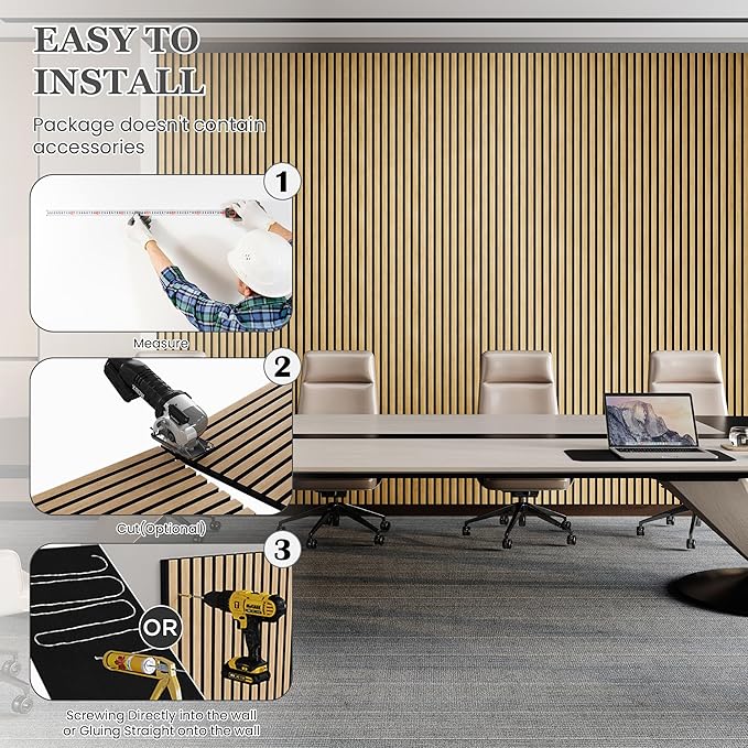 Wood Salt Acoustic Wall Panels, 6 Piece 94" x 7.9" x 0.8" Soundproof Wooden Wall Panels, 3D Fluted Sound Absorbing Panel, Rustic Oak
