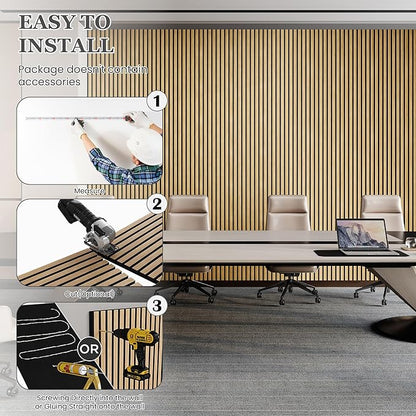 Wood Salt Acoustic Wall Panels, 6 Piece 94" x 7.9" x 0.8" Soundproof Wooden Wall Panels, 3D Fluted Sound Absorbing Panel, Rustic Oak