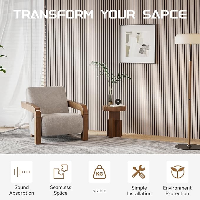 Wood Slat Wall Panels, 2 Pack 8 x 1 ft Decorative Wood Panels for Wall,Stylish Wall Panels for Interior Wall Decor, Modern Acoustic Wood Wall Panels with Felt Backing, Natural