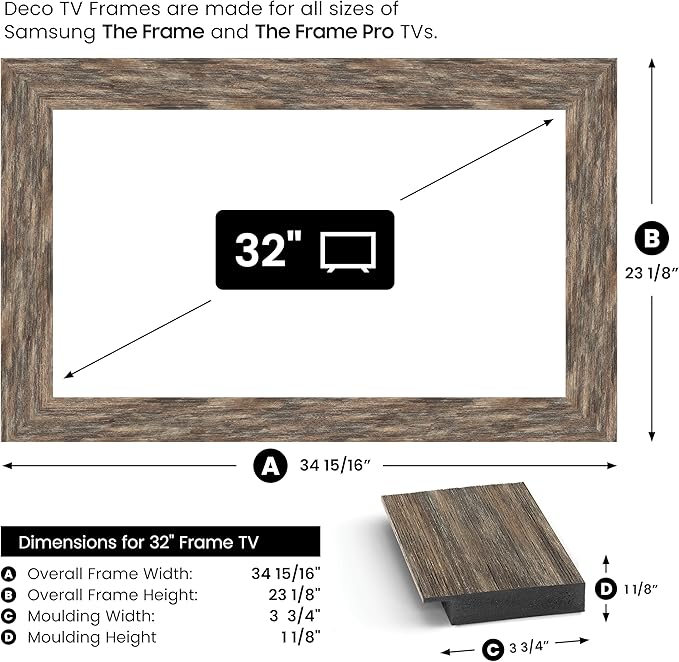 Distressed Barnwood 32" Premiere Deco TV Frame - Compatible ONLY with Samsung The Frame TVs (Fits 2021-2025, LS03A, LS03B, LS03C, LS03D, LS03FA)