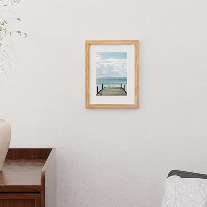 8.5x11 Picture Frame, Oak Wood Frame 8.5 x 11, 8.5 by 11 Wood Frames with Glass, 8.5x11 Matted frame for 6x8, Real Wood 8.5"x11" Photo Frame with Stand, Natural Oak Color, 1 Pack