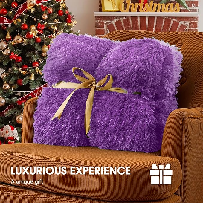 Heated Electric Blanket Throw,Warm Winter Birthday Gifts for Women Her Grandma-Faux Fur with Soft Sherpa,10 Heat Settings,5 Time Settings with Fast Heating, 50x60, Mystic Purple