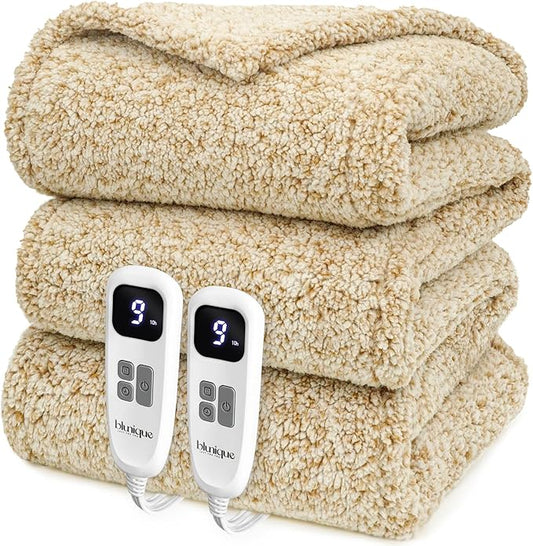 Heated Blanket Electric Blanket King - Fast Heating Blanket Throw Dual Control Double Sided Sherpa with 10 Heating Levels & 2-10 Hours Auto Off, Mashine Washable, 90 x 100 Inches, Camel