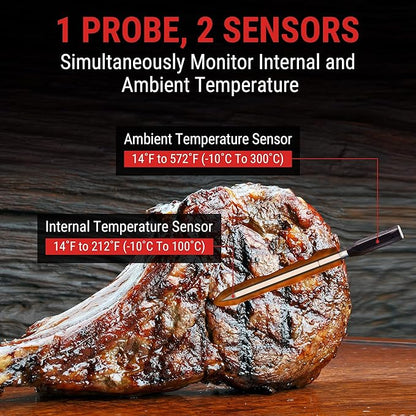 ThermoPro TempSpike Wireless Meat Thermometer for Grilling and Smoking, 500ft Bluetooth Meat Thermometer with Wireless Probe, Ideal for Sous Vide Smoker Rotisserie BBQ Oven Smoker
