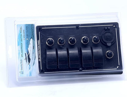 Amarine Made 5 Gang Aluminium LED Rocker & CIG Socket & Circuit Breaker Waterproof Marine/Boat/rv Switch Panel AM62-PN-LB5Z/S