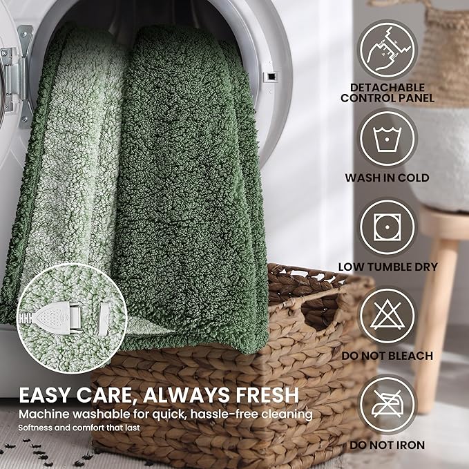 Heated Blanket Electric Blanket Queen - Fast Heating Blanket Throw Dual Control Double Sided Sherpa with 10 Heating Levels & 2-10 Hours Auto Off, Mashine Washable, 84 x 90 Inches, Sage&Green