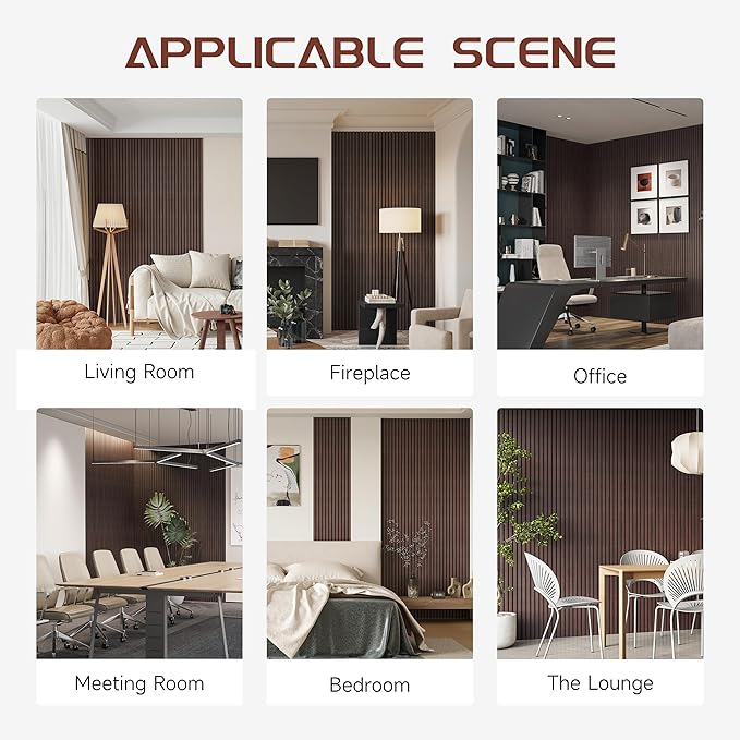 Decorative Slat Wall Panels, 4 Pack, 8 x 1 ft, Modern Acoustic Wood Panels with Felt Backing, Walnut