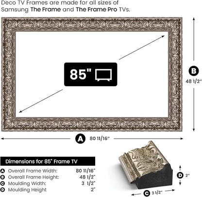 Tuscan Silver 85" Premiere Deco TV Frame - Compatible ONLY with Samsung The Frame TV and Pro TVs (Fits 2021-2025, LS03A, LS03B,LS03C,LS03D,LS03FA,LS03FW)