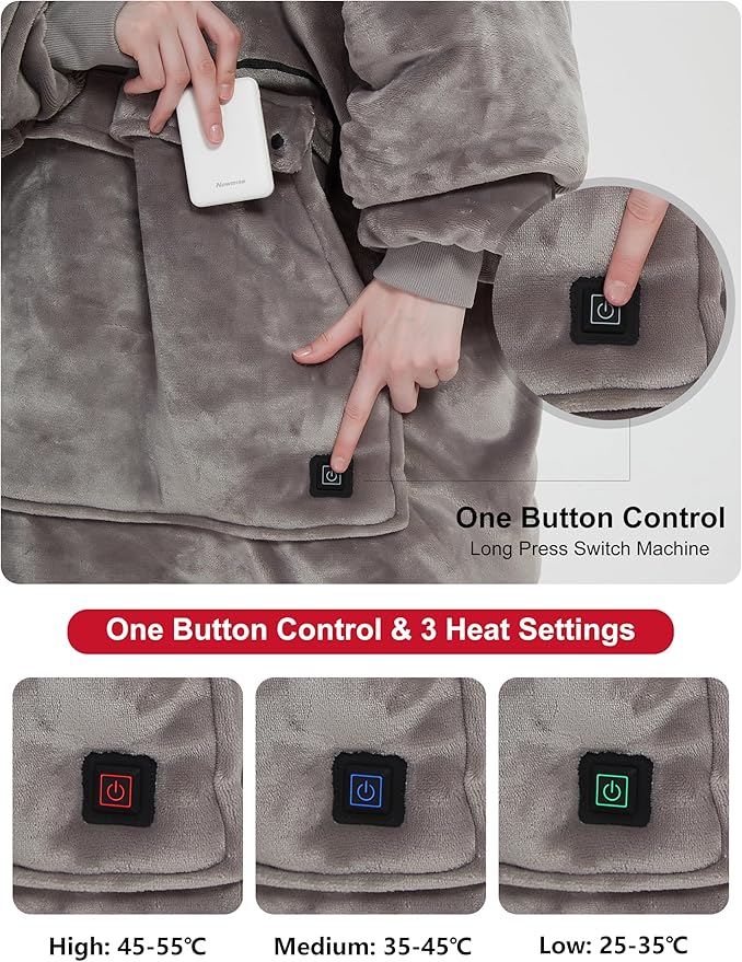 KFUBUO Heated Electric Wearable Blanket Throw Battery Operated Portable USB Cordless Outdoor Hoodie Sweatshirt