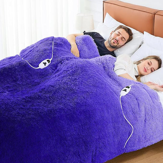 Heated Electric Blanket Queen,Warm Winter Birthday Gifts for Women Her Grandma–Faux Fur with Soft Sherpa,10 Heat Settings,5 Time Settings with Fast Heating, 84x90, Sunset Purple