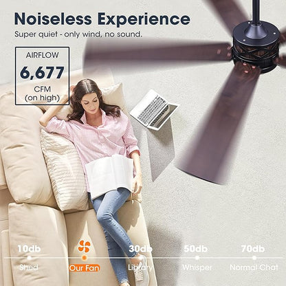 WINGBO 52" Smart Ceiling Fan with Lights, Black/Walnut Blades, 6 Speeds Reversible DC Motor, Works with Alexa and Google Assistant, 3CCT Dimmable LED Ceiling Fan for Bedroom Living Room, Black Finish