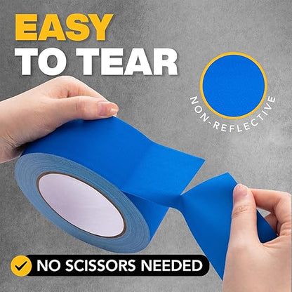 Gaffers Tape, Strong Hold, Easy to Rip, Residue-Free Professional Grade Floor Tape for Electrical Cords, Matte Finish, Non Reflective, Weather Resistant (1 Pack, Blue, 2" x 30 Yards)