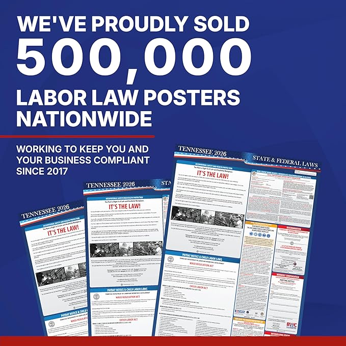 2026 Tennessee State and Federal Labor Law Poster - OSHA Workplace Compliant - Mandatory Regulations Posting for Employees - All in One Required Compliance Posting 17" x 40" - Laminated