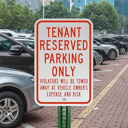 Brimar - 12" x 18" - Tenant Reserved Parking Only Sign - .063″ Engineering Grade Reflective Aluminum - Clear Message - Easy Installation