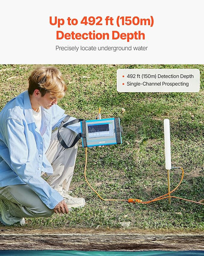 VEVOR Underground Water Detector, Up to 492ft (150m) Pro Underground Water Detection Locator, 7" Touchscreen Auto Mapping Well Detector Explorer with Multi-Frequency Measurement, 8GB Card, Carry Case