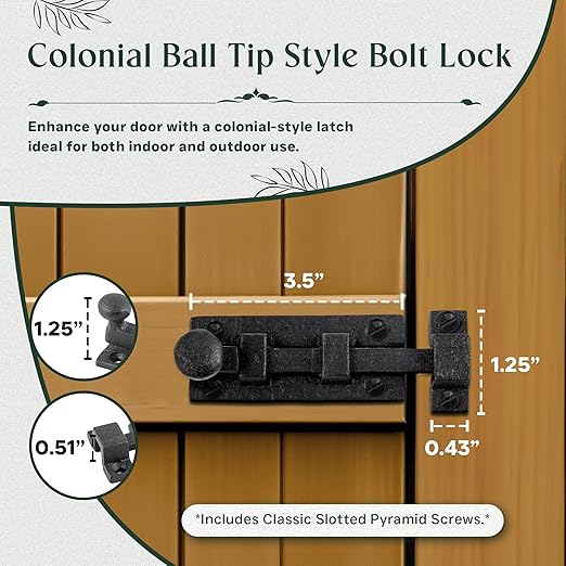 Renovators Supply Manufacturing Slide Bolt Latch 3.5 in. Black Wrought Iron Ball Tip Style Slide Bolt with Mounting Hardware