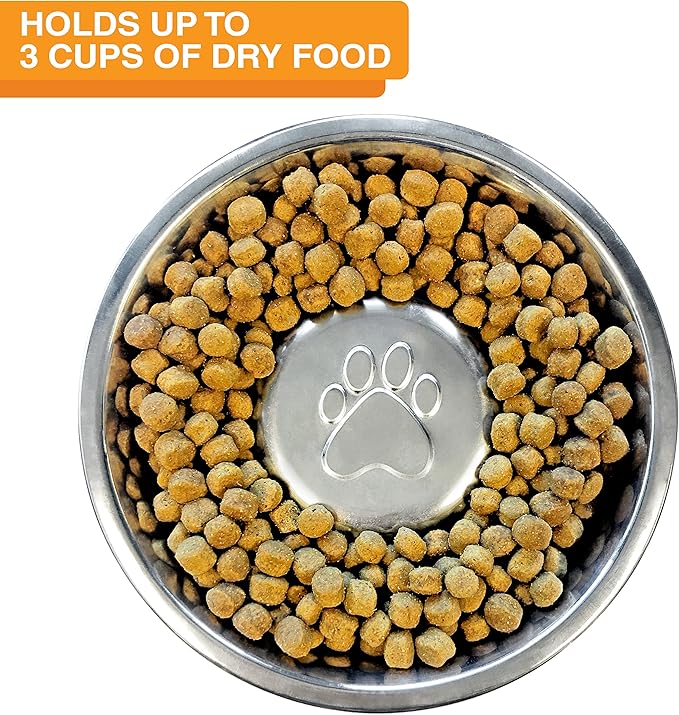 Neater Pet Brands Stainless Steel Slow Feed Dog Bowl for Fast Eating Large Breed, Metal Slow Feeder Dog Bowl Fits in Large Neater Feeders, for Puppy or Dogs (>40 lbs), 3 Cup Food Capacity