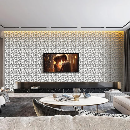 INMOZATA 3D Wall Panels for Interior Wall Decor, 33 Pack 12 x 12 Inch Decorative Wall Panels Diamond 3D Textured Accent Panel for TV, Gaming Living Room, Bedroom Background(White)