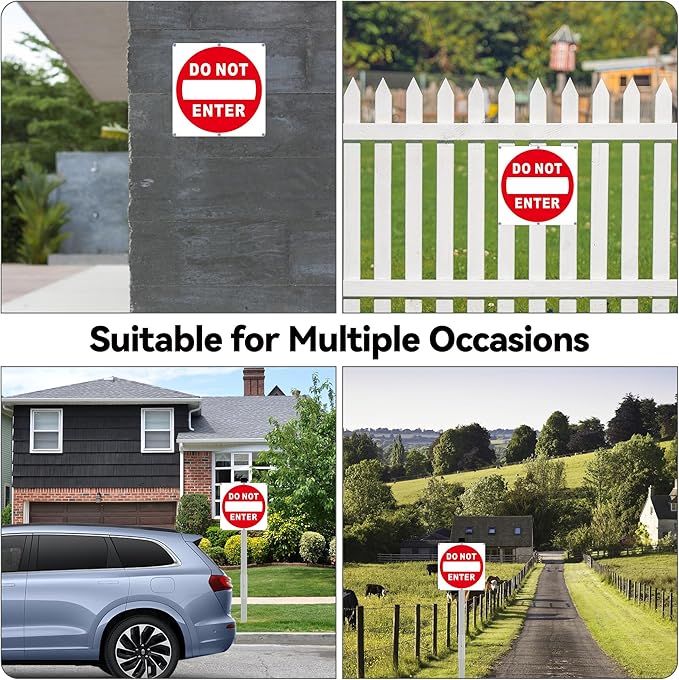 (2 Pack) Do Not Enter Sign, 12x12 Inches Keep Out No Entry Signs, Aluminum Reflective Do Not Enter Metal Signage, Weather Resistant and Easy to Install (White and Red)