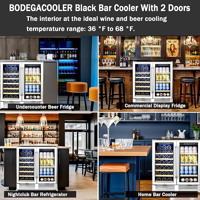 BODEGACOOLER Back Bar Cooler With 2 Glass Doors,30 Inch Wine and Beverage Refrigerator with Digital Touch,Counter Height Commercial Beverage Refrigerator, Beverage Cooler Holds 31 Bottles and 92 Cans.