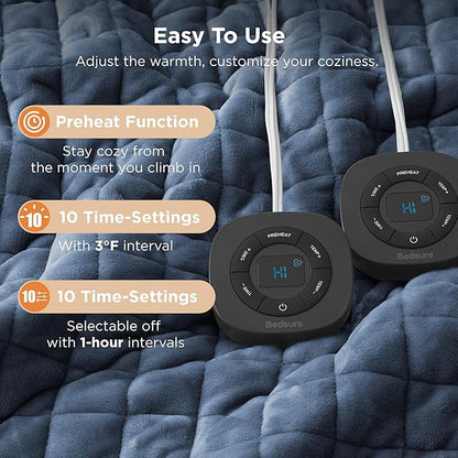Bedsure Electric Blanket King Size - Dual Control Heated Blanket King with 10 Heat Settings, Thick Heating Blanket with 10 Time Settings, Fast Heating Quilted Blanket (100x90 inches, Bering Sea)