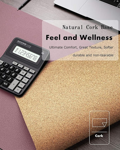YSAGi Double-Sided Desk Mat, Eco Cork & Leather Desk Protector, Large Mouse Pad & Writing Pad for Office & Home (35.4"x17", Cork + Dark Pink)
