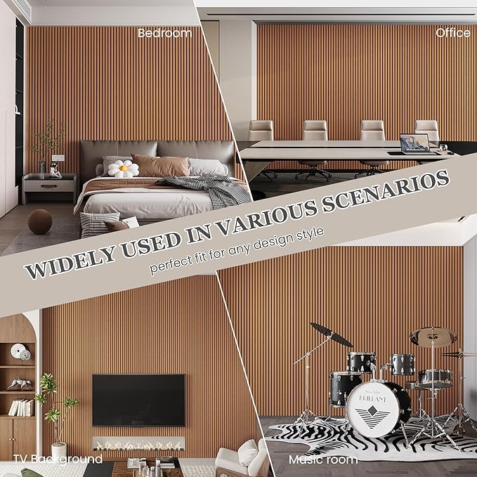 Wood Salt Acoustic Wall Panels, 2 Piece 94" x 23.6" x 0.8" Soundproof Wooden Wall Panels, 3D Fluted Sound Absorbing Panel, Brown