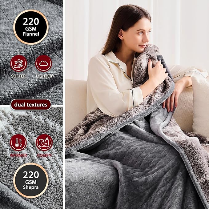 Heated Electric Blanket King Size - 100"x90" Flannel Heating Blanket with 10 Heating Levels & 5 Time Settings Over-Heat Protection, Winter Warmer for Adults with ETL Certification（Grey）