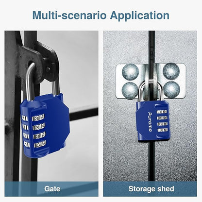 Puroma 2 Pack Combination Lock for Locker 4 Digit Outdoor Waterproof Padlock for School, Gym, Sports, Fence, Toolbox, Gate, Case, Outdoor, Hasp Storage, Cabinets (Blue & Black)