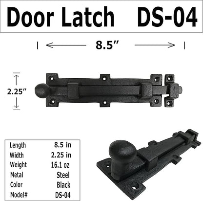 Antique style 8" Black Wrought Iron - Slide Door Bolt Latch - vintage iron - Decorative style 8 in door latch DS-04 (2)