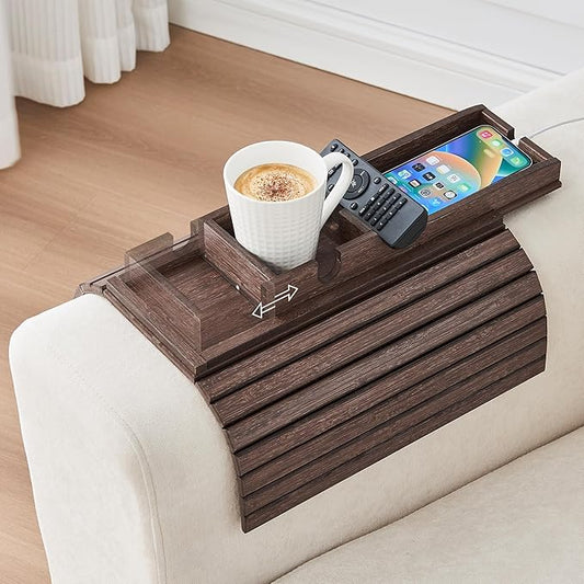GEHE Detachable Couch Cup Holder, Anti Falling Sofa Arm Tray, Natural Bamboo Sofa Cup Holder More Safe for You Family, Portable Couch Arm Tray Armrest Table for Remote, Snacks, Phone, Drinks