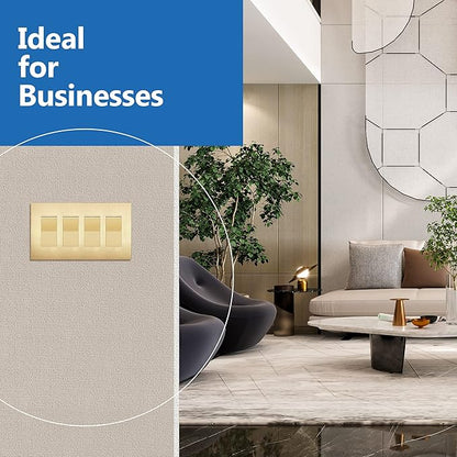 LIDER Brushed Finish Decorator Switch Cover, Screwless Wall Plate, Mid-Size 4-Gang 4.88" x 8.58", Unbreakable Polycarbonate Thermoplastic, UL Listed, LSWP-34M-BGD, Brushed Gold