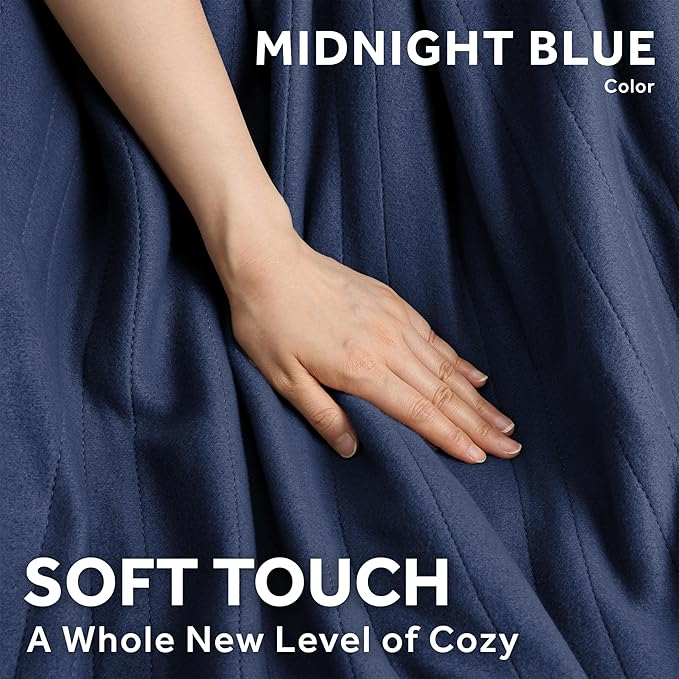 Sunbeam Royal Ultra Fleece Heated Electric Blanket, Twin Size, 84" x 62", 12 Heat Settings, 12-Hour Auto Shut-Off, Indigo