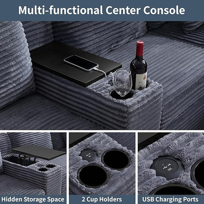 LEVNARY Modular Lift-Top Console with USB Charging and Cup Holders, Center Storage Module for Modular Reclining Sofa (Gray)