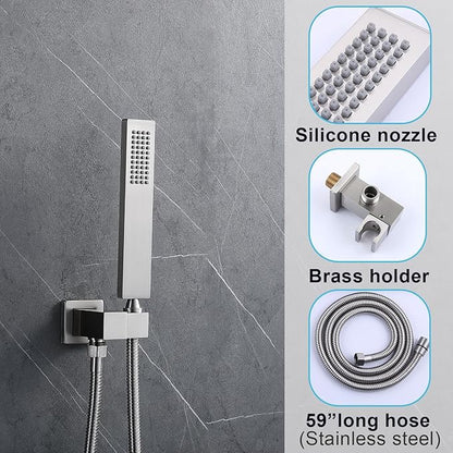 Digital Display Shower System Set 16 Inches Rain Fall Head Temperature Valve Shower Handheld Shower Head Sets for Bathroom Concealed Installation