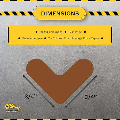 Mighty Line 3/4" Wide Solid Mini Corner Marker Floor Marking Tape, Heavy-Duty, Peel and Stick, Adhesive, Industrial Quality, Brown, Pack of 108